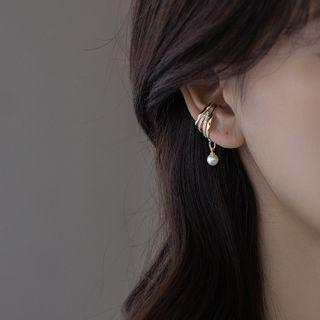 Faux Pearl Layered Alloy Cuff Earring 1 Pc - White - One Size
