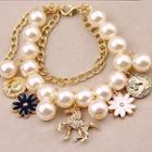 Alloy Horse & Daisy Faux Pearl Layered Bracelet As Shown In Figure - One Size