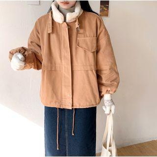 Buckled Fluffy Trim Zip Jacket