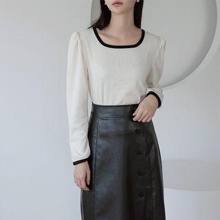 Square-neck Puff-shoulder Ringer Top