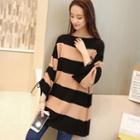 3/4 Sleeve Color-block Long Sweater