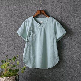 Frog-button Detail Short-sleeve T-shirt