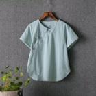 Frog-button Detail Short-sleeve T-shirt