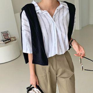 Pintuck-detail Stripe Shirt