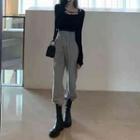Set: Long-sleeve Top + High-waist Wide-leg Pants