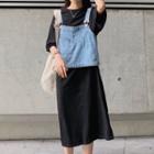 Elbow-sleeve Midi T-shirt Dress / Denim Camisole Top / Set