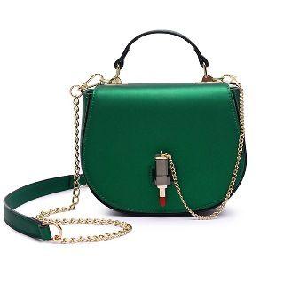 Faux-leather Chain-accent Crossbody Bag