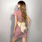 Short-sleeve Bow Back Mini Sheath Dress