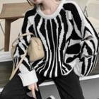 Zebra Print Cutout Sweater As Shown In Figure - One Size