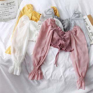 Cropped Smocked Chiffon Top