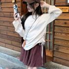Long-sleeve Side-slit Drawstring T-shirt / Wide-leg Shorts