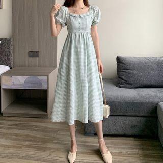 Short-sleeve Square-neck Midi A-line Dress As Shown In Figure - One Size