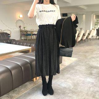 Short-sleeve Lettering T-shirt / Dotted Midi Skirt