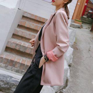 Belted Single-breasted Faux-leather Blazer