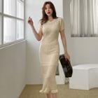 Short-sleeve Pointelle Knit Midi Mermaid Dress Almond - One Size