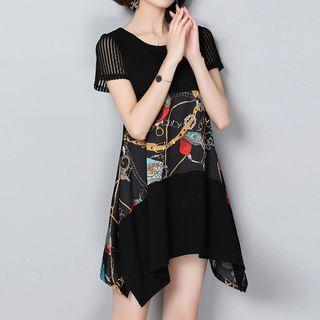 Printed Asymmetric Short-sleeve A-line Dress