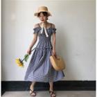 Short-sleeve Off-shoulder Gingham Dress