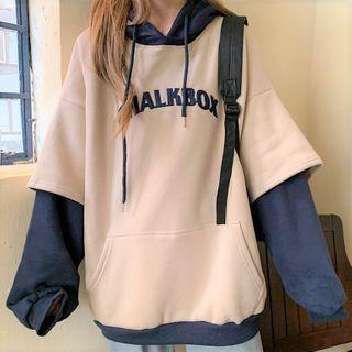 Mock Two Piece Loose-fit Long-sleeve Lettering Hoodie