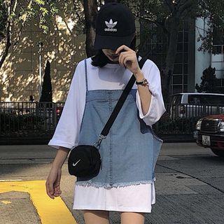 3/4-sleeve Oversized T-shirt / Spaghetti Strap Denim Top