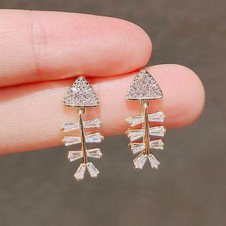 Fish Bone Rhinestone Alloy Dangle Earring Ly901 - 1 Pair - Earring - Gold - One Size