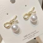 Faux Pearl Stud Earring 1 Pair - Gold Bow & Faux Pearl - White - One Size