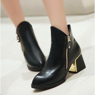 Chunky Heel Side Zip Short Boots