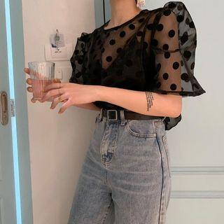 Polka-dot Sheer Top Black - One Size