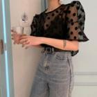 Polka-dot Sheer Top Black - One Size
