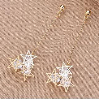 Star Drop Earring Qr154 - 1 Pair - Gold - One Size