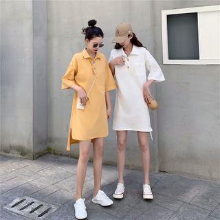 Elbow-sleeve Plain Polo Dress
