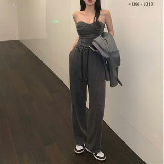 Strapless Top / Drawstring Loose Fit Pants