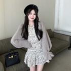 Long-sleeve Floral Print Mini A-line Dress / Knit Shrug