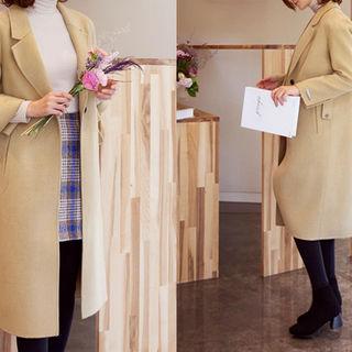 Single-breasted Wool Blend Coat Lime Green - One Size