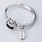 925 Sterling Silver Fortune Cat Open Ring Ring - As Shown In Figure - One Size