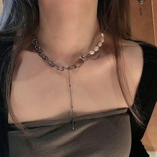 Faux Pearl Alloy Choker My31123 - Silver - One Size