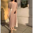 Short-sleeve Midi Pleated Dress As Shown In Figure - One Size