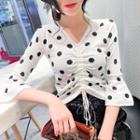 Bell-sleeve Dotted Drawstring Top