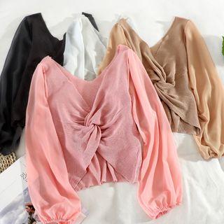 Balloon-sleeve Twisted Knit Top