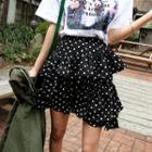 Ruffle-tiered Dot A-line Miniskirt