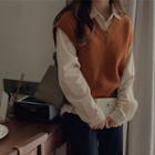 Plain Shirt / V-neck Sweater Vest / Set