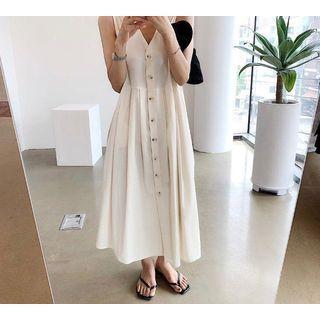 Sleeveless Button-up Midi Smock Dress