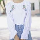 Flower Embroidered Flared-sleeve T-shirt