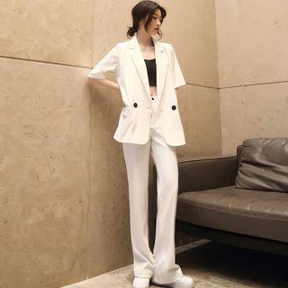 Set: Short-sleeve Blazer + Bootcut Dress Pants