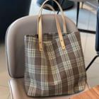 Plaid Cotton Tote Bag Plaid - Dark Khaki - One Size