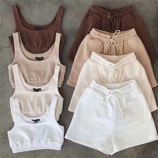 Plain Cropped Tank Top / Sweatshorts