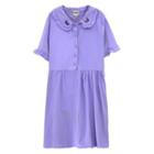 Ruffled Butterfly Embroidered Short-sleeve Midi A-line Dress Purple - One Size