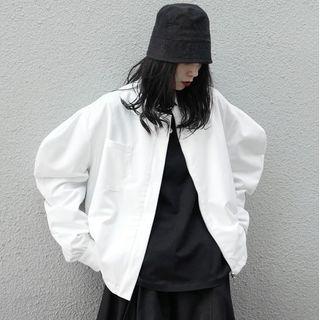 Puff-sleeve Stand-collar Plain Jacket