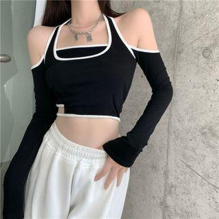 Contrast Trim Mock Two Piece Crop Top