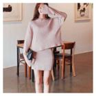 Set: Round-neck Rib-knit Top + Mini Skirt
