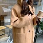 Hooded Single-breasted Coat Khaki - One Size